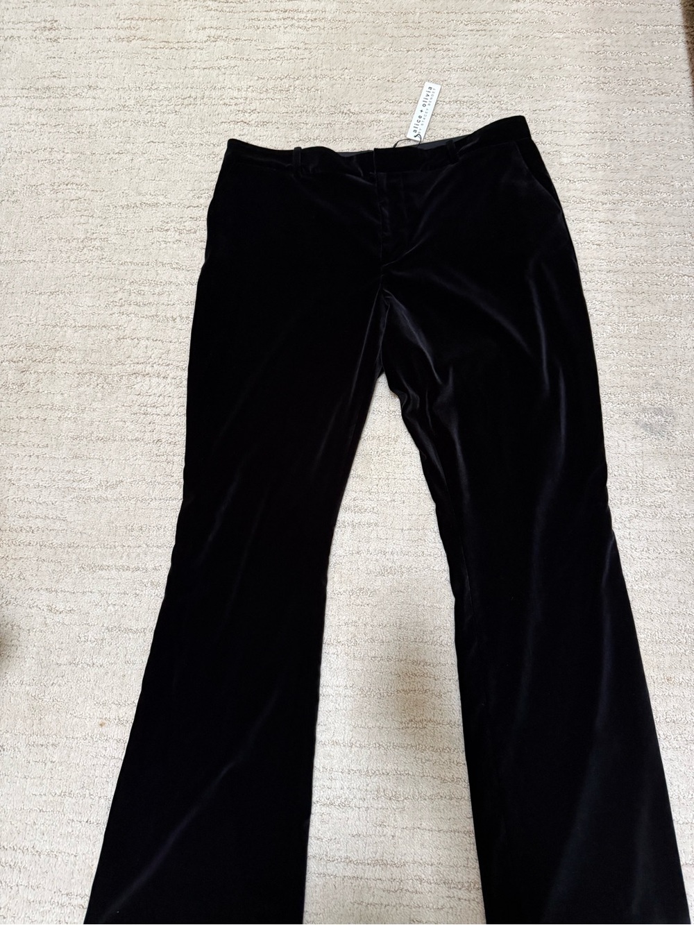 Alice + Olivia Black Velvet Boot-Cut Pants